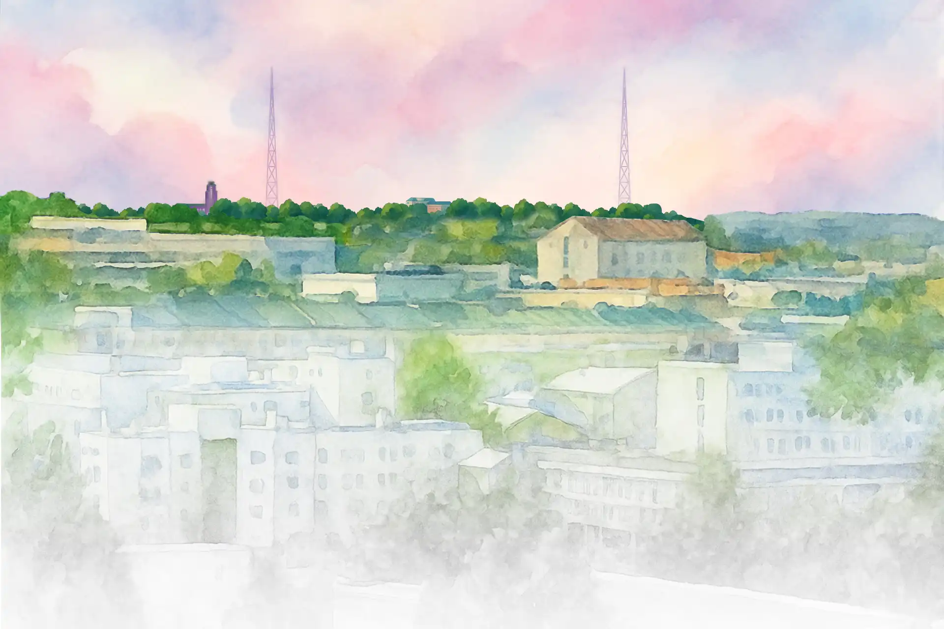 Lahden kaupunkimaisema vesiväreillä ja feidaten